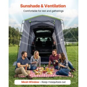large suv tent for 5–9 person, 10.6 x 8 ft all season suv tailgate tent with ventilated door & mesh windows, pu3000mm waterproof dual use car rear hatch tents for outdoor camping hiking