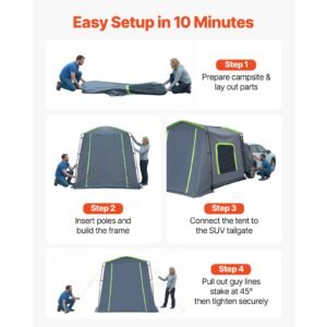 large suv tent for 5–9 person, 10.6 x 8 ft all season suv tailgate tent with ventilated door & mesh windows, pu3000mm waterproof dual use car rear hatch tents for outdoor camping hiking