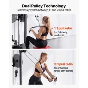 lat pull down machine, 3 in 1 row cable machine, cable machines home gym with 18 level height adjustment, wall mount design, load 500 lbs lat tower for full body workouts, single arm training