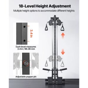 lat pull down machine, 3 in 1 row cable machine, cable machines home gym with 18 level height adjustment, wall mount design, load 500 lbs lat tower for full body workouts, single arm training