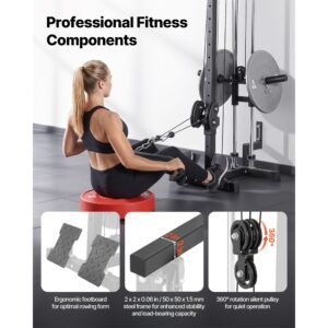 lat pull down machine, 3 in 1 row cable machine, cable machines home gym with 18 level height adjustment, wall mount design, load 500 lbs lat tower for full body workouts, single arm training