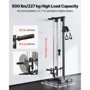 lat pull down machine, 3 in 1 row cable machine, cable machines home gym with 18 level height adjustment, wall mount design, load 500 lbs lat tower for full body workouts, single arm training