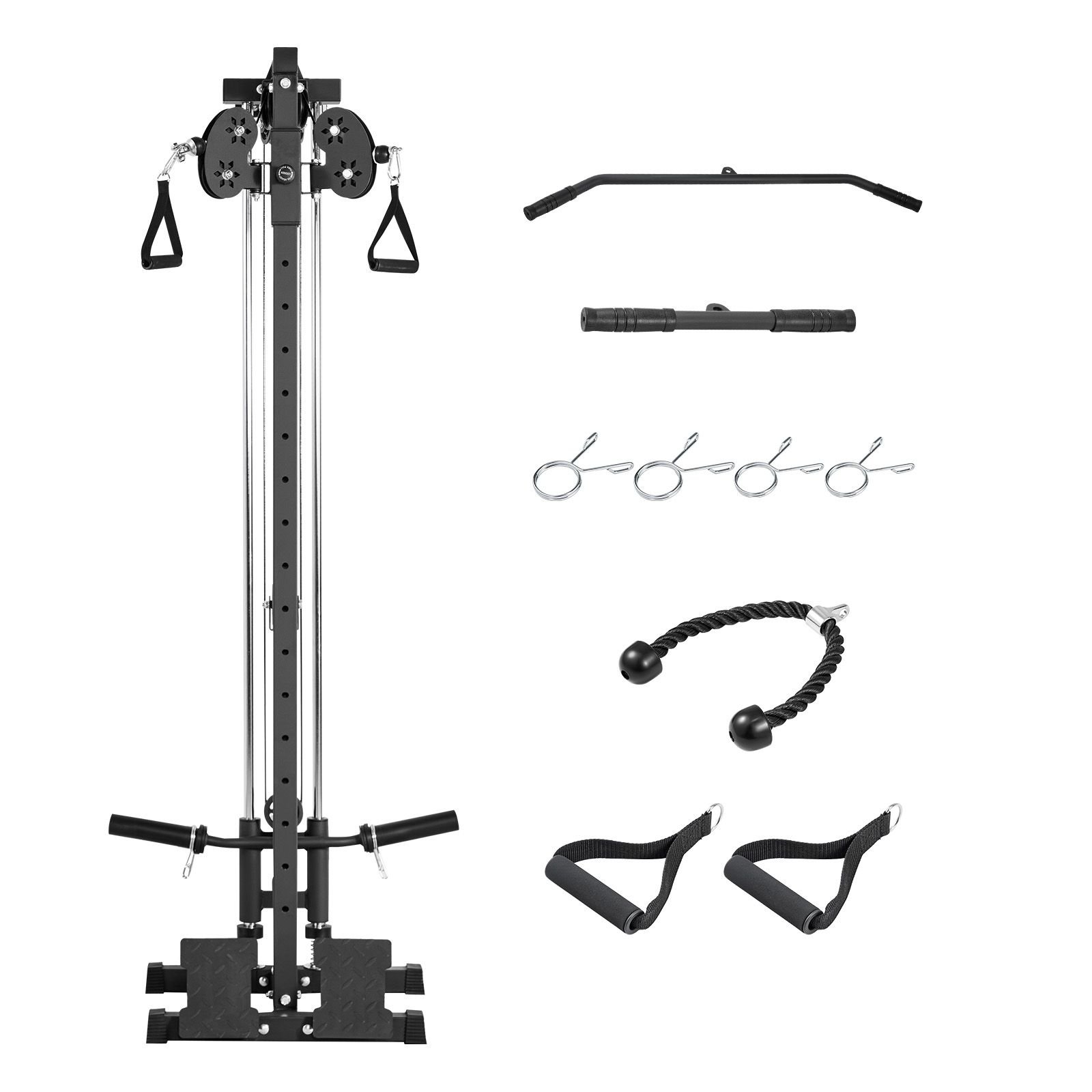 lat pull down machine, 3 in 1 row cable machine, cable machines home gym with 18 level height adjustment, wall mount design, load 500 lbs lat tower for full body workouts, single arm training