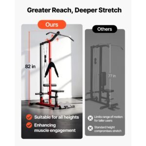 lat pull down machine, 3 in 1 row cable machine, cable machines home gym with 3 level adjustable seat, 4 level adjustable foam roller, load 400 lbs lat tower for back, chest, tricep, black