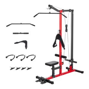 LAT Pull Down Machine, 3-in-1 Row Cable Machine, Cable Machines Home Gym with 3-Level Adjustable Seat, 4-Level Adjustable Foam Roller, Load 400 lbs Lat Tower for Back, Chest, Tricep, Black