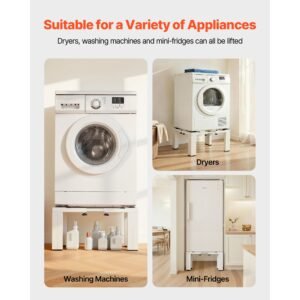 laundry pedestal, 12 in height, washer and dryer pedestals with 1200 lbs weight load capacity, 18.7 31 in adjustable, non slip feet, heavy duty steel washing machine stand universal fit, white