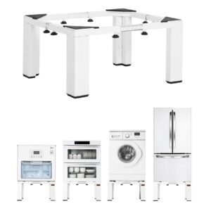 Laundry Pedestal, 12 in Height, Washer and Dryer Pedestals with 1200 lbs Weight Load Capacity, 18.7-31 in Adjustable, Non-Slip Feet, Heavy-duty Steel Washing Machine Stand Universal Fit, White
