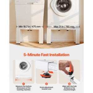 laundry pedestal, 12 in height, washer and dryer pedestals with 1200 lbs weight load capacity, 18.7 31 in adjustable, non slip feet, heavy duty steel washing machine stand universal fit, white