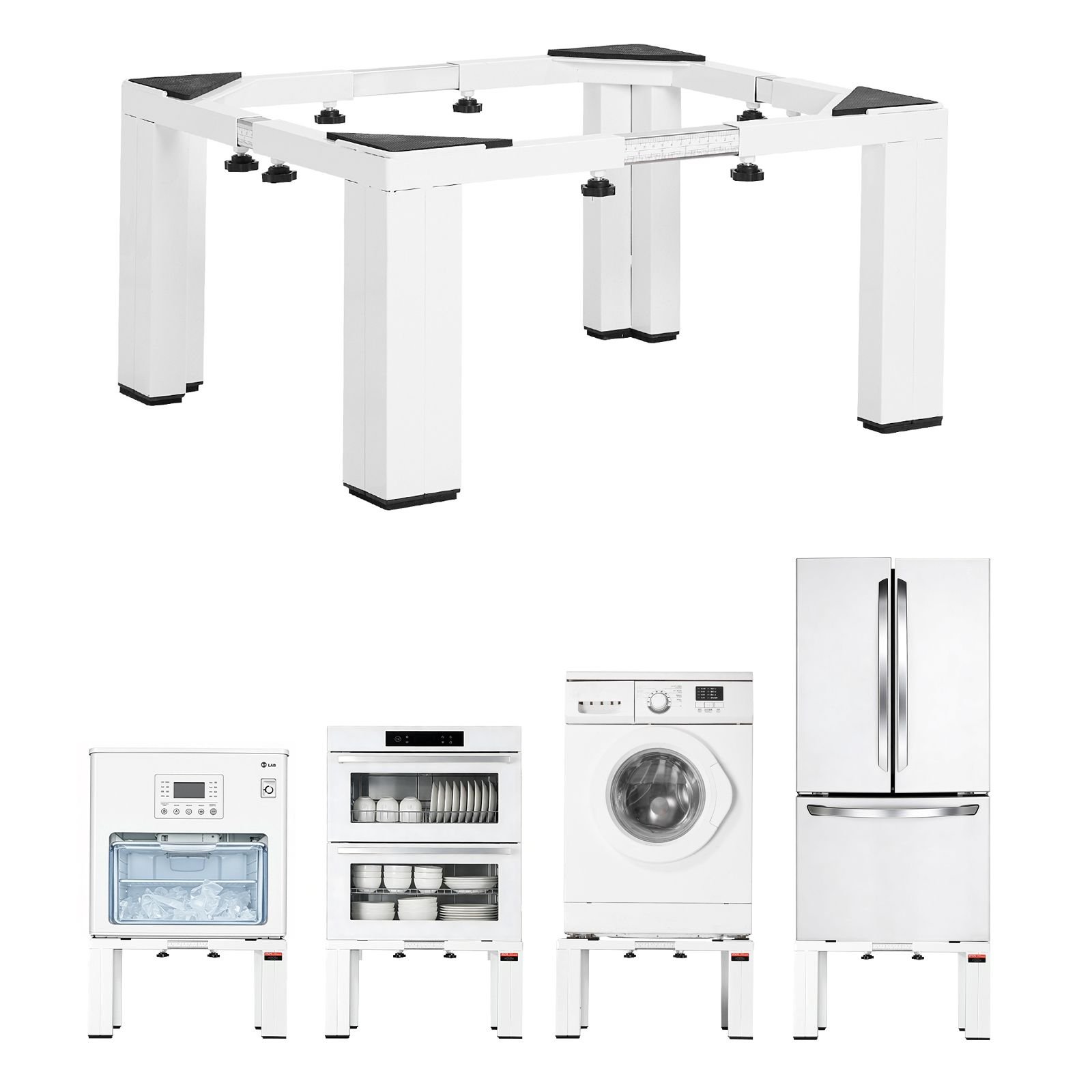 laundry pedestal, 12 in height, washer and dryer pedestals with 1200 lbs weight load capacity, 18.7 31 in adjustable, non slip feet, heavy duty steel washing machine stand universal fit, white