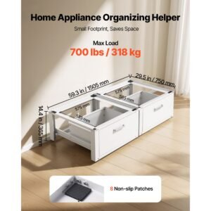 laundry pedestal, 14 in height, washer and dryer pedestals with drawer, 700 lbs weight load capacity, non slip feet, heavy duty steel washing machine stand universal fit, white, 2 pack