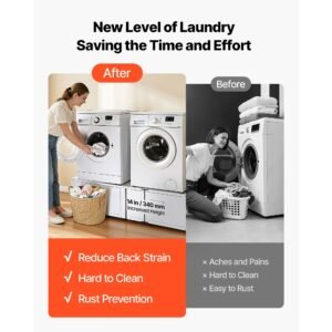 laundry pedestal, 14 in height, washer and dryer pedestals with drawer, 700 lbs weight load capacity, non slip feet, heavy duty steel washing machine stand universal fit, white, 2 pack