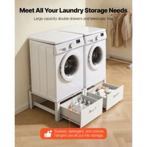 laundry pedestal, 14 in height, washer and dryer pedestals with drawer, 700 lbs weight load capacity, non slip feet, heavy duty steel washing machine stand universal fit, white, 2 pack