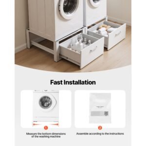 laundry pedestal, 14 in height, washer and dryer pedestals with drawer, 700 lbs weight load capacity, non slip feet, heavy duty steel washing machine stand universal fit, white, 2 pack