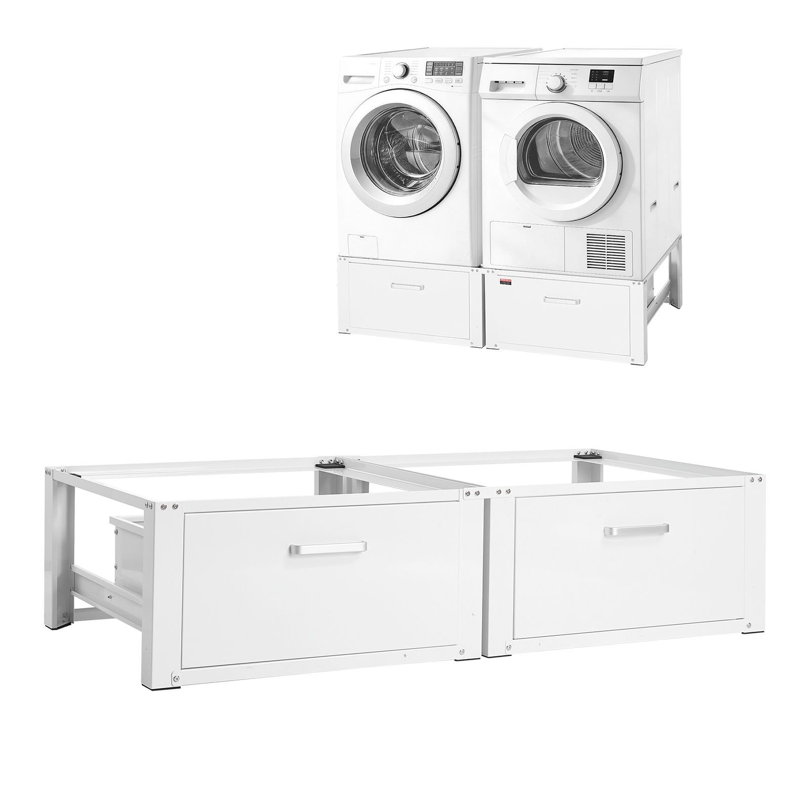 laundry pedestal, 14 in height, washer and dryer pedestals with drawer, 700 lbs weight load capacity, non slip feet, heavy duty steel washing machine stand universal fit, white, 2 pack