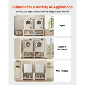 laundry pedestal, 16.1 in height, 27.5 x 27.5 in washer and dryer pedestals with storage shelf, 700 lbs load capacity, non slip feet, washing machine stand universal fit, white, 2 pack