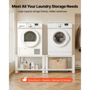 laundry pedestal, 16.1 in height, 27.5 x 27.5 in washer and dryer pedestals with storage shelf, 700 lbs load capacity, non slip feet, washing machine stand universal fit, white, 2 pack