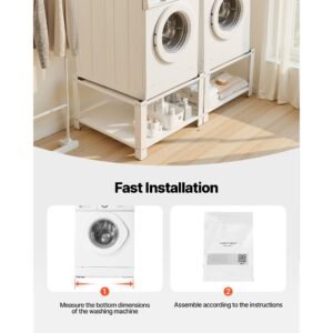 laundry pedestal, 16.1 in height, 27.5 x 27.5 in washer and dryer pedestals with storage shelf, 700 lbs load capacity, non slip feet, washing machine stand universal fit, white, 2 pack