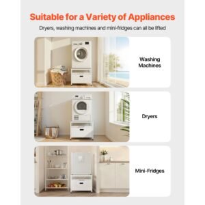 laundry pedestal, 23 in height, 29 x 29 in washer and dryer pedestals with pull out tray and storage space, 700 lbs load capacity, non slip feet washing machine stand universal fit, white