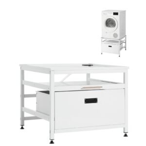 Laundry Pedestal, 23 in Height, 29 x 29 in Washer and Dryer Pedestals with Pull-out Tray and Storage Space, 700 lbs Load Capacity, Non-Slip Feet Washing Machine Stand Universal Fit, White