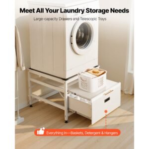 laundry pedestal, 23 in height, 29 x 29 in washer and dryer pedestals with pull out tray and storage space, 700 lbs load capacity, non slip feet washing machine stand universal fit, white