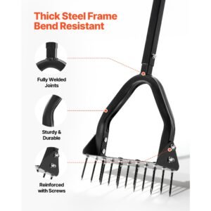 lawn aerator, 9.2 in manual core aerator tool with 15 iron spikes, long handle & wide plate, heavy duty grass aeration tool, yard aerators for compacted hardened soil lawn aeration