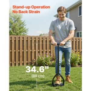 lawn aerator, 9.2 in manual core aerator tool with 15 iron spikes, long handle & wide plate, heavy duty grass aeration tool, yard aerators for compacted hardened soil lawn aeration