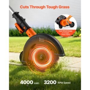 lawn edger, 8.8 inch blade length, battery powered cordless edger lawn tool, with 3 position blade depth, 4000 mah battery and charger included, for lawns, driveways, yards, and sidewalk edges