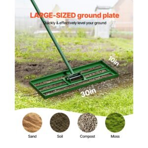 lawn leveling rake, 30"x10" level lawn tool, heavy duty lawn leveler with 78" steel extended handle, yard leveling rake suit for garden, golf lawn, farm