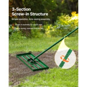 lawn leveling rake, 30"x10" level lawn tool, heavy duty lawn leveler with 78" steel extended handle, yard leveling rake suit for garden, golf lawn, farm