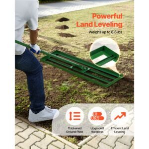lawn leveling rake, 36"x10" level lawn tool, heavy duty lawn leveler with 78" steel extended handle, yard leveling rake suit for garden, golf lawn, farm