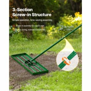 lawn leveling rake, 36"x10" level lawn tool, heavy duty lawn leveler with 78" steel extended handle, yard leveling rake suit for garden, golf lawn, farm