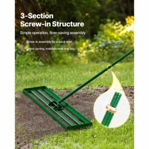 lawn leveling rake, 48"x10" level lawn tool, heavy duty lawn leveler with 78" steel extended handle, yard leveling rake suit for garden, golf lawn, farm
