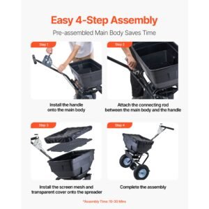 lawn spreader, 100lbs capacity, walk behind push spreader, 0 9.8ft spreading width, 13 in all terrain pneumatic tires, fertilizer spreaders with hopper grate, for seed salt ice melt