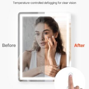 led bathroom mirror, 24" x 32" led bathroom vanity mirror with frontlit and backlit, anti fog memory mirror with lights, stepless 3 colors temperature dimmable bathroom mirror, wall mounted
