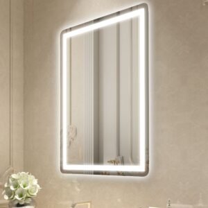 led bathroom mirror, 24" x 32" led bathroom vanity mirror with frontlit and backlit, anti fog memory mirror with lights, stepless 3 colors temperature dimmable bathroom mirror, wall mounted