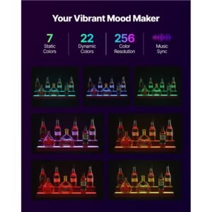 led lighted liquor bottle display, 2 tier 30 inch whiskey rack, support usb, illuminated home bar shelf with rf remote & app control, 7 static colors, acrylic+ wood lighted shelf for 15 bottles