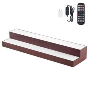 LED Lighted Liquor Bottle Display, 2-Tier 30-Inch Whiskey Rack, Support USB, Illuminated Home Bar Shelf with RF Remote & App Control, 7 Static Colors, Acrylic+ Wood Lighted Shelf for 15 Bottles