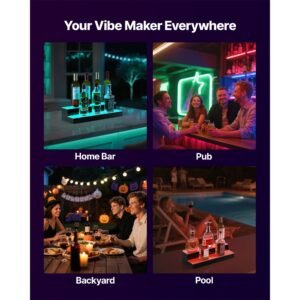 led lighted liquor bottle display, 2 tiers 20 inches whiskey rack, supports usb, illuminated home bar shelf with rf remote & app control, 9 static colors, acrylic lighted shelf for 10 bottles