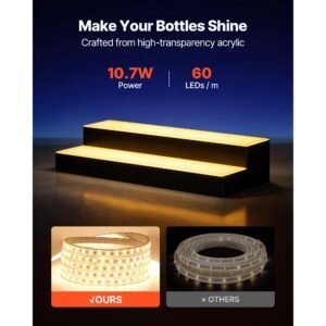 led lighted liquor bottle display, 2 tiers 24 inches, supports usb, acrylic illuminated home bar shelf display with rf remote & app control, 9 static colors, timing mode, for 12 16 bottles