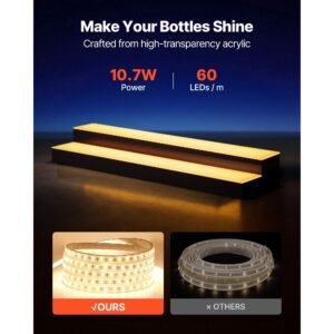 led lighted liquor bottle display, 2 tiers 30 inches, supports usb, acrylic illuminated home bar shelf display with rf remote & app control, 9 static colors, timing mode, for 14 20 bottles