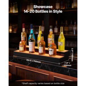 led lighted liquor bottle display, 2 tiers 30 inches, supports usb, acrylic illuminated home bar shelf display with rf remote & app control, 9 static colors, timing mode, for 14 20 bottles
