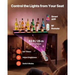led lighted liquor bottle display, 2 tiers 40 inches, supports usb, acrylic illuminated home bar shelf display with rf remote & app control, 9 static colors, timing mode, for 20 28 bottles