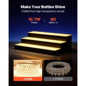 led lighted liquor bottle display, 3 tiers 24 inches, supports usb, acrylic illuminated home bar shelf display with rf remote & app control, 9 static colors, timing mode, for 18 24 bottles