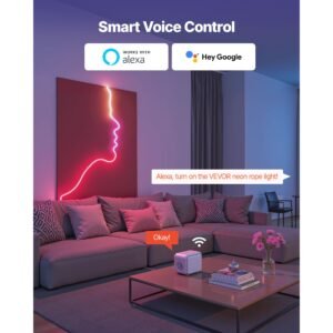 led neon rope light, 16.4 ft, flexible rgb ic led strip light, control with app/remote, works with alexa & google assistant, music syncing, custom diy neon flex lights, for bedroom gaming indoor