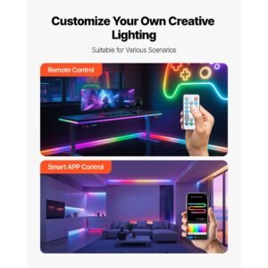 led neon rope light, 16.4 ft, flexible rgb ic led strip light, control with app/remote, works with alexa & google assistant, music syncing, custom diy neon flex lights, for bedroom gaming indoor