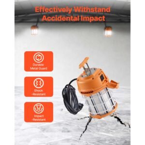 led temporary work light, 100w, 14400 lm, 5000k durable & water resistant, linkable up to 8 units, ceiling or stand job site illumination for construction sites, workshops, indoor & outdoor use