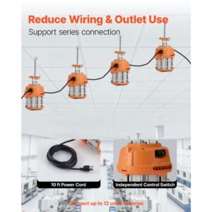 led temporary work light, 60w, 8200 lm, 5000k durable & water resistant, linkable up to 12 units, ceiling or stand job site illumination for construction sites, workshops, indoor & outdoor use