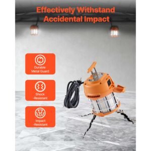 led temporary work light, 60w, 8200 lm, 5000k durable & water resistant, linkable up to 12 units, ceiling or stand job site illumination for construction sites, workshops, indoor & outdoor use