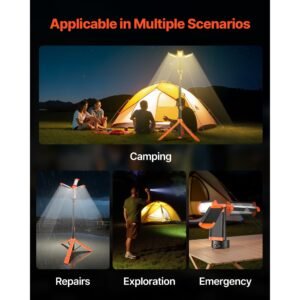 led work light with stand, 10ah, rechargeable cordless camping light, with 3 lamp heads, detachable tripod stand, 2200 lumens 3000k 6500k dimmable, portable construction lighting for job site