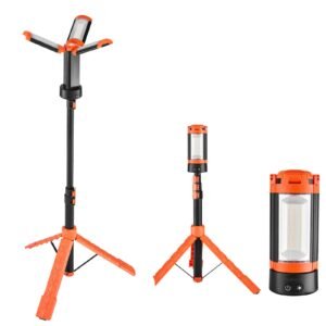 LED Work Light with Stand, 13.2Ah, Rechargeable Cordless Camping Light, with 3 Lamp Heads, Detachable Tripod Stand, 2200 Lumens 3000K-6500K Dimmable, Portable Construction Lighting for Job Site